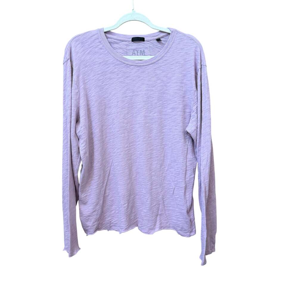 ATM Women’s Slub Jersey Long Sleeve Distressed Tee in Lilac Size Large Casual